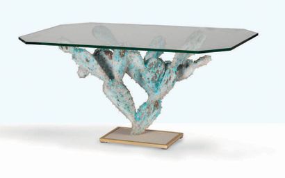 ALAIN CHERVET (XXE) Table dite Cactus
Laiton, verre, acier
Signée et datée 1992
58...