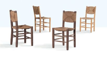 Charlotte PERRIAND (1903-1999) Paire de chaises dites 18
Paille, bois
82 x 43 x 42...