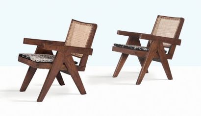 Pierre Jeanneret (1896-1967) Paire de fauteuils dits Easy armchair
Teck, moelle de...