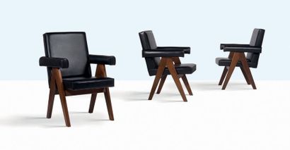 Pierre Jeanneret (1896-1967) Suite de 6 fauteuils dits Committee chair
Teck, cuir...