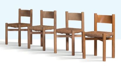 Charlotte PERRIAND (1903-1999) Suite de 4 chaises dites Méribel
Paille, pin
76 x...