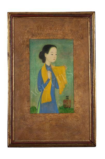MAI trung THU (1906-1980) Jeune fille au châle jaune, 1970
Encre et couleurs sur...