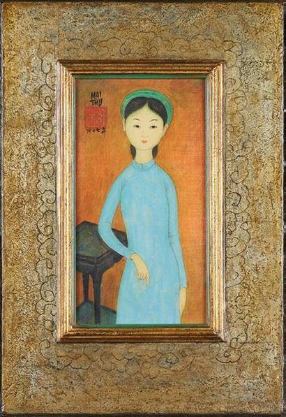 MAI TRUNG-THU (1906-1980) Le turban vert, 1967
Encre et couleurs sur soie, signée...