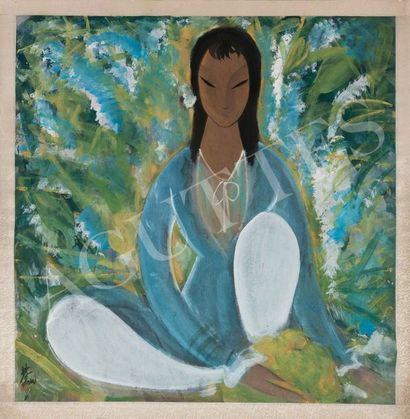 LIN Fengmian (1900-1991) 林风眠 Jeune fille assise
Gouache et aquarelle sur papier,...