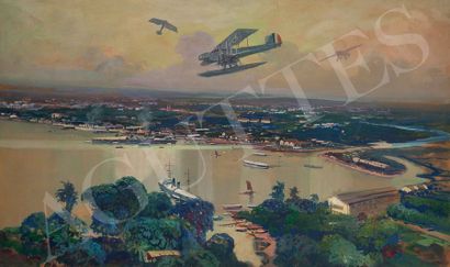 Jean-Louis PAGUENAUD (1876-1952) Saïgon, vue depuis le delta du Mékong au Vietnam
Aquarelle...