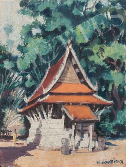 HENRY JOUBIOUX (1924-1986) Pagodes Wat-Khéo, nord Laos
Deux huiles sur toile, signées,...