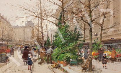 Eugène GALIEN-LALOUE (1854-1941) Marché aux fleurs à la Madeleine
Gouache, signée...