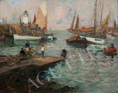 Paul LECOMTE (1842-1920) * Port de Saint-Pierre, Bretagne, France
Huile sur toile,...