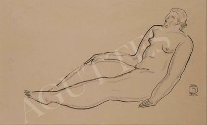 SANYU (1901-1966) 常玉 Femme nue assise
Encre sur papier, signée en bas à droite
26.8...