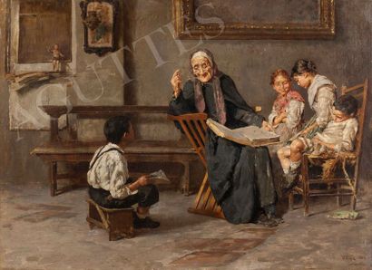 Vincenzo VOLPE (1855-1929) Scène de famille, Naples 1889
Huile sur toile, signée,...