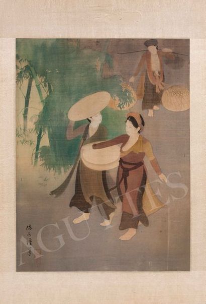 TRAN VAN CAN (1910-1994) 陈文谨 Le retour du marché, circa 1935
Encre et couleurs sur...