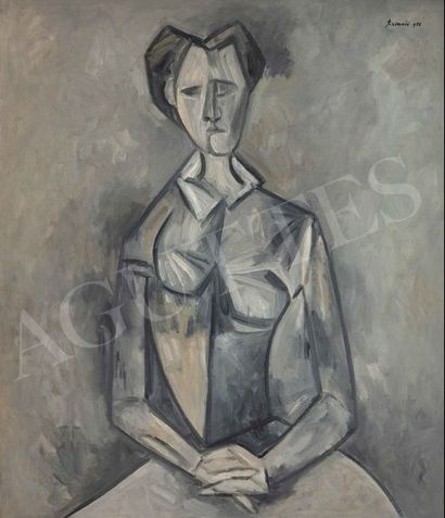 DULIO BARNABE DIT DUBÉ (1914-1961) Demoiselle assise, 1952
Huile sur toile, signée...