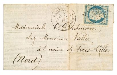 null 3 DECEMBRE 1870
20c Siège obl. Étoile 11 Paris R. St sur Journal LES NOUVELLES...