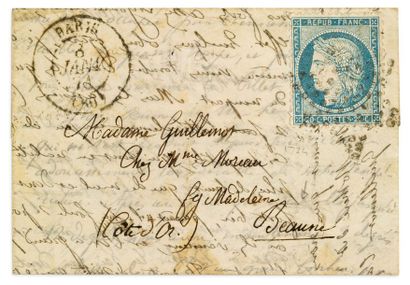 null + 8 JANVIER 1871
20c Siège obl. Étoile avec rare càd type 15 PARIS (60) sur...