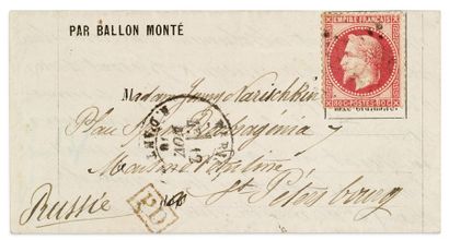 null RUSSIE - 12 NOVEMBRE 1870
80c lauré obl. Étoile 8 Paris R. D'ANTIN, griffe PD...