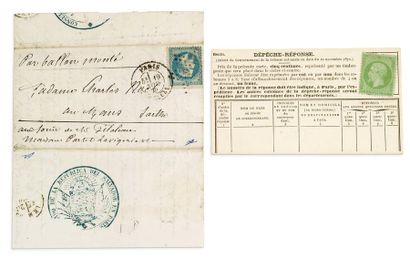 null + 19 NOVEMBRE 1870
20c lauré obl. Étoile 24 Paris rue de Cléry sur Lm pour Le...