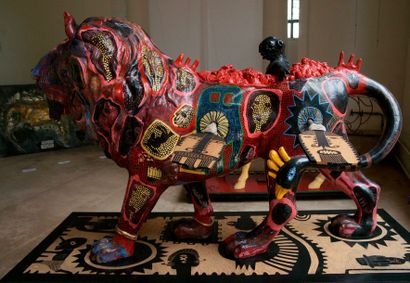 null Francisco Sepulveda : création plastique sur sculpture de lion en résine de...