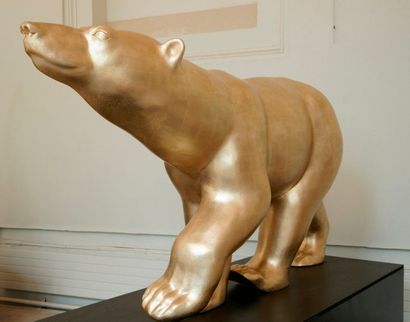 null Roseyma Marion : "Ours d'or blanc" - sculpture d'ours polaire en résine de polyester...