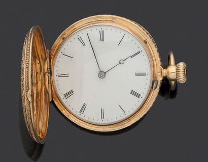 TIFANNY & Co Vers 1890. N°29193. Montre de poche savonnette en or 18K.
Cadran émail,...