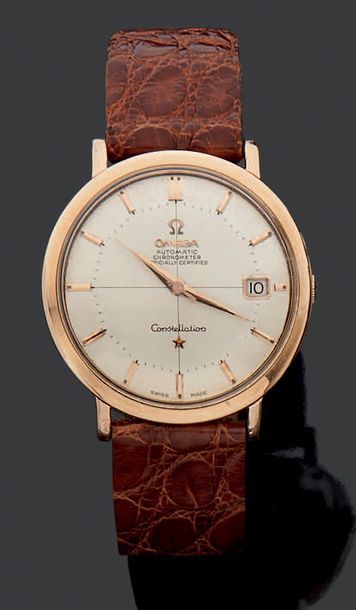 OMEGA Constellation Vers 1960
Modèle homme ronde en or/acier.
Cadran argenté, index...