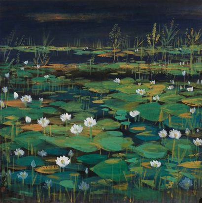 LIN FENGMIAN (1900-1991) 
Lotus
莲花
纸本设色画，左下角落款
Sen
Mực và màu trên giấy, ký tên ở...