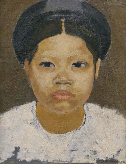 Joseph INGUIMBERTY (1896-1971) 
Portrait de jeune indochinoise
印度支那女孩肖像
油画，右下角印章
Chân...