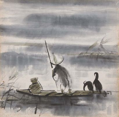 LIN FENGMIAN (1900-1991) 
Le pêcheur
渔夫
水墨画，左下角落款
Người đánh cá
Mực trên giấy, ký...