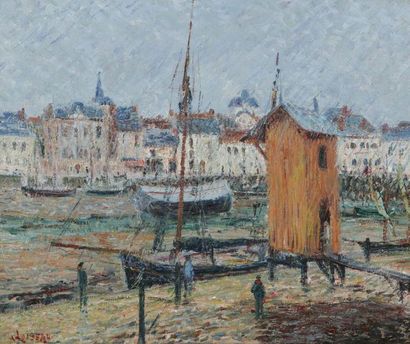 Gustave LOISEAU (1865-1935) 
Le port de Pornic, effet de pluie, 1900
波尔尼可港，雨天，1900
油画，左下角落款
Cảng...