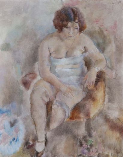 Jules PASCIN (1885-1930) Femme en chemise, Paris 1928
Huile sur toile, signée en...