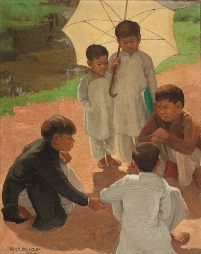 NGUYEN NHU HOANH (NÉE EN 1914) 
Jeunes enfants, 1934-1935
孩童，1934-1935
油画，左下角落款和日期
Những...
