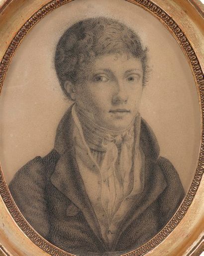 ÉCOLE FRANÇAISE VERS 1820 Portrait d'un jeune homme
Plume et encre brune, lavis brun,...