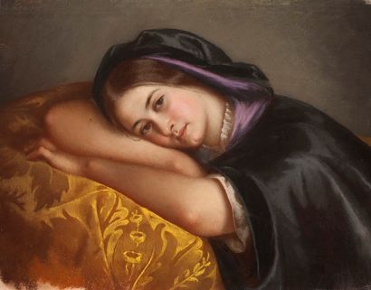 Ecole anglaise vers 1860 Jeune fille la tête posée sur un oreiller
Pastel
41 x 51...