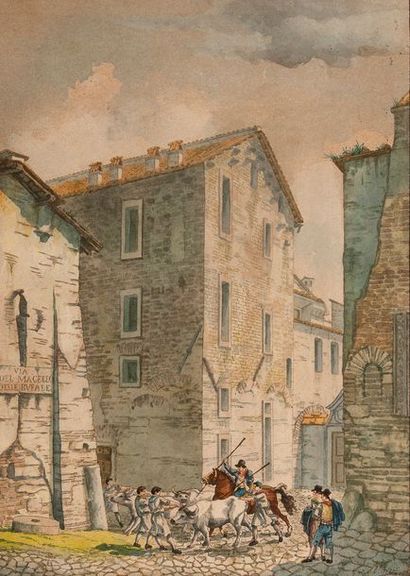 Victor Jean NICOLLE (Paris 1754 - 1826) Vue de la Torre dei Pierleoni à Rome Vue...