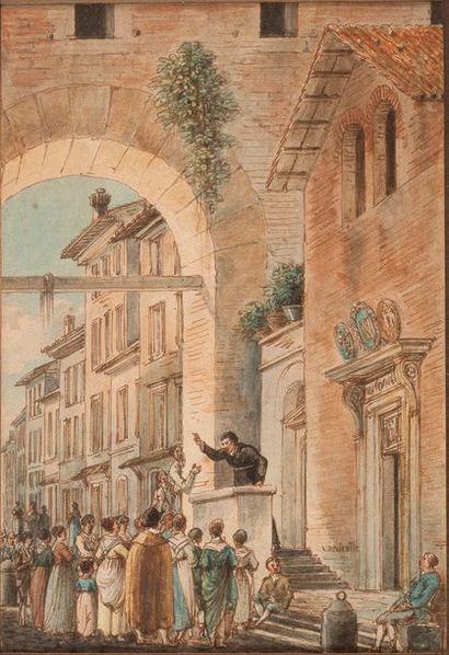 Victor Jean NICOLLE (Paris 1754 - 1826) Un prédicateur sur le parvis de la chapelle...