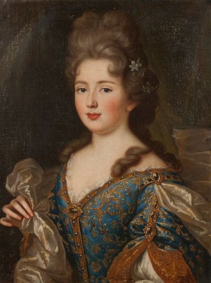 ECOLE FRANÇAISE VERS 1710, ENTOURAGE DE FRANÇOIS DE TROY Portrait de dame à la robe...