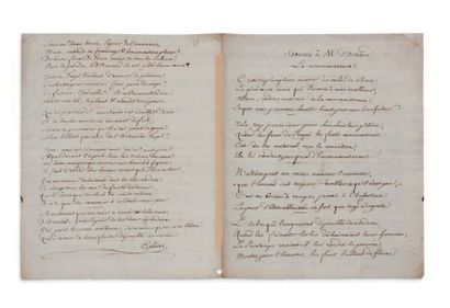 GILBERT NICOLAS (1750-1780) MANUSCRIT autographe signé «Gilbert», Stances à M.
d'Arnaud....
