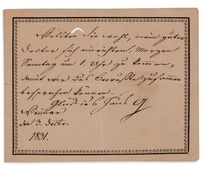 GOETHE JOHANN WOLFGANG VON (1749-1832) L.S. «G» avec une ligne autographe, Weimar...