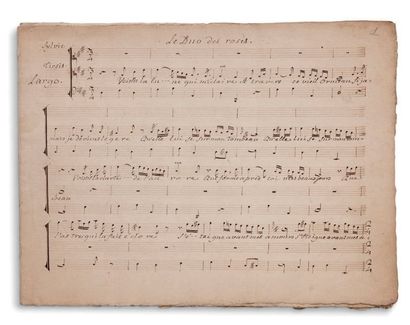 ROUSSEAU Jean-Jacques (1712-1778) MANUSCRIT MUSICAL autographe, Le Duo des roses;...