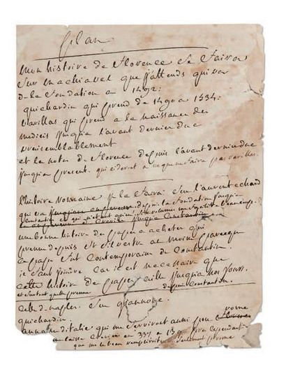 SADE DONATIEN-ALPHONSEFRANÇOIS, MARQUIS DE (1740-1814) MANUSCRIT autographe, Plan,...