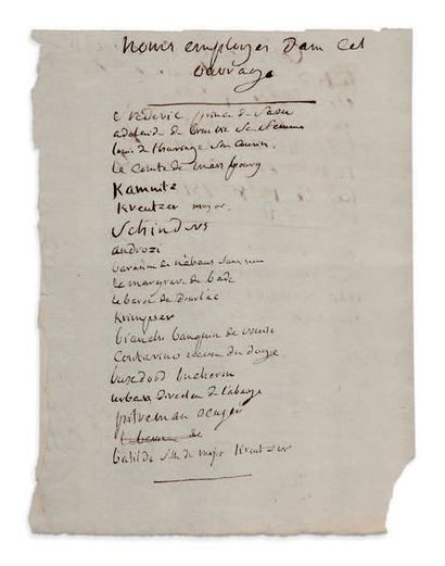 SADE DONATIEN-ALPHONSE-FRANÇOIS, MARQUIS DE (1740-1814) MANUSCRIT autographe, Noms...