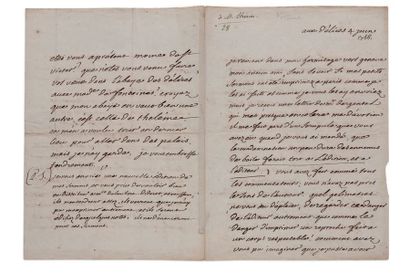 VOLTAIRE (1694-1778) L.A.S. «V», aux Délices 4 juin [1756], à Nicolas-Claude THIERIOT;...