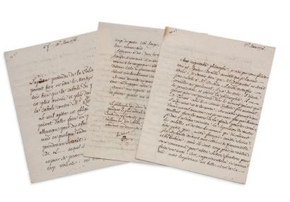 VOLTAIRE (1694-1778) L.S. «V» et 2 lettres dictées, [Ferney] février-mars 1776, au...