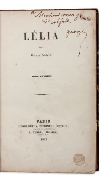 George SAND (1804-1876) Lélia. Paris, Henri Dupuy, imprimeur-éditeur, L. Tenré, libraire....