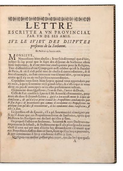 BLAISE PASCAL ( 1623-1662) Lettre escritte à un provincial, par un de ses amis. Sur...