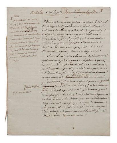 ALEMBERT JEAN LE ROND D'(1717-1783) MANUSCRIT avec additions et corrections autographes,...