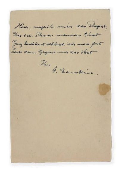 EINSTEIN ALBERT (1879-1955). L.A.S. en vers, au dos du fac-similé d'un manuscrit...
