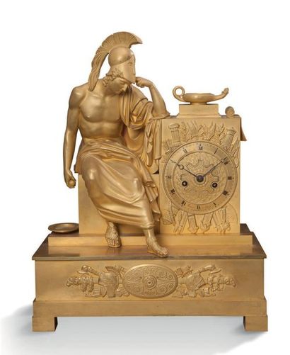 PENDULE DE THOMIRE 
en bronze patiné et bronze doré. Elle représente

Achille, accoudé...