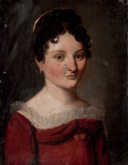 Ecole FRANCAISE vers 1830, suiveur de Louis-Léopold BOILLY Portrait de femme en robe...