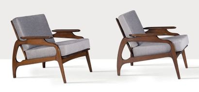 ADRIAN PEARSALL (1926 - 2011) Suite de 4 fauteuils
Noyer, toile de coton
71 x 69...