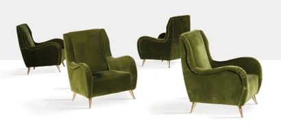 ISA Suite de 4 fauteuils
Velours, laiton
87 x 75 x 69 cm.
Circa 1960